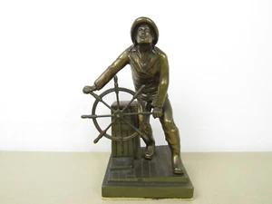 Antike JB Jennings Brothers Leonard Craske Spelter Fischer Buchstütze (einzeln) - Bild 1 von 7