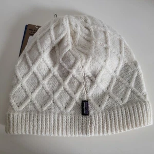 Patagonia Wollmischung gefüttert Waben Strick Beanie Mütze Birke weiß One Size Neu mit Etikett - Bild 1 von 6