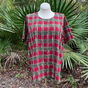 Vintage 90s Abstract Blouse Sketch Plaid Pattern Short Sleeves Liz Baker Size 1X - Picture 1 of 9