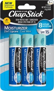 Bálsamo labial hidratante Chapstick 2 en 1, menta fresca, FPS 15, paquete de 3, aloe vera - Imagen 1 de 6