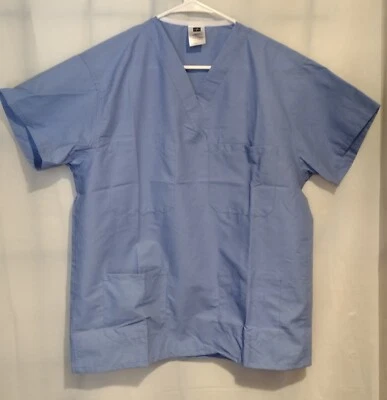 Lot Of 2 NEW Medline Angel Stat Scrub Tops  4 Pocket Reversible Small Ceil Blue - Image 1 of 4