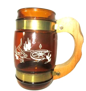 Vintage Siesta Oregon Bierkrug braun Glas Holzgriff - Bild 1 von 10