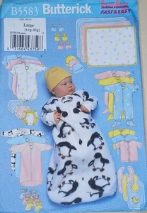 UNCUT Butterick 5583 Baby Wardrobe Layette Hat Booties Bib Jacket Romper L XL - Picture 1 of 4