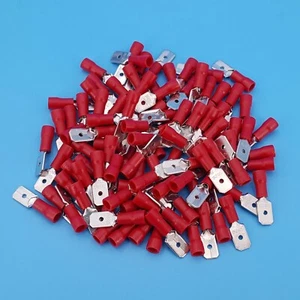 100Pcs Red 6.3mm Spade Male Quick Disconnects 22-16AWG Wire Crimp Terminals - Picture 1 of 4