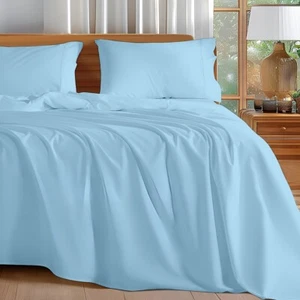 100% Microfiber 1800 Count 4 PC Sheet Set 15 In Deep Cal King, Light Blue Color - Picture 1 of 3