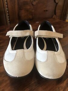 ECCO MARY JANE Style Flat Comfortable Shoes Suede/Canvas Beige/White UK3,5/ EU36