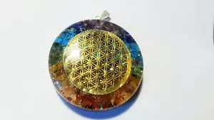 Round 7 Chakra Orgon/Orgonite Pendant with Flower of Life - Picture 1 of 4