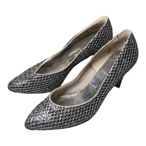 Vintage 70s Jacques Levine Women's Heels Metallic Silver Black Glitter 7N Narrow - Picture 1 of 7