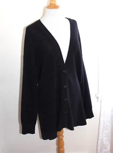 Andrea Jovine Sz L Rich Black Boxy Metallic Long Lagenlook Art Cardigan Sweater - Picture 1 of 9