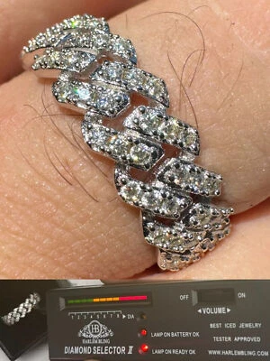 Anillo Banda Eslabón Cubano Punta MOISSANITA HELADA Real Plata 925 8mm Boda Hip Hop Foto 1 de 4