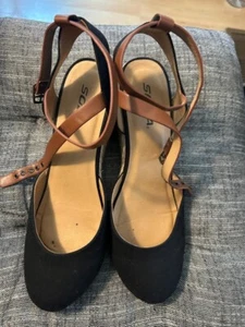 Soda Open Woman Buckle Ankle Strap Black Wedge Sandal canvas size 10 - Picture 1 of 4
