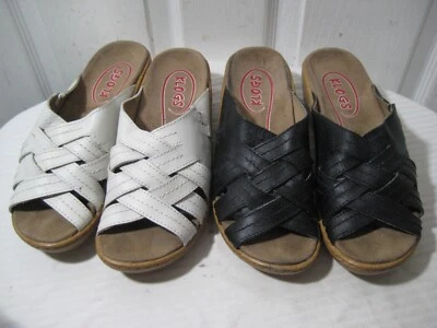 2 Pairs Of Klogs White & Black Leather Slide Strappy Sandals Women's Size 8.5 M - Image 1 of 4