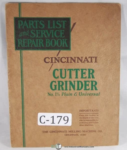 Cincinnati 1 1/2 Plain and Universal Grinder, Parts and Service Manual - Picture 1 of 3