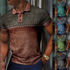 Vintage Style Muscle Tee for Men Retro Print Office Button Collar T Shirt