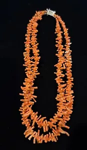 "Collar vintage de dos hilos de coral salmón natural 17"" 10K aplausos" - Imagen 1 de 5