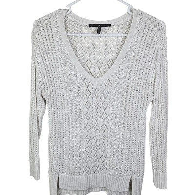 Suéter con cuello en V de ganchillo mezcla de lino mercado negro de la Casa Blanca talla pequeña Foto 1 de 4