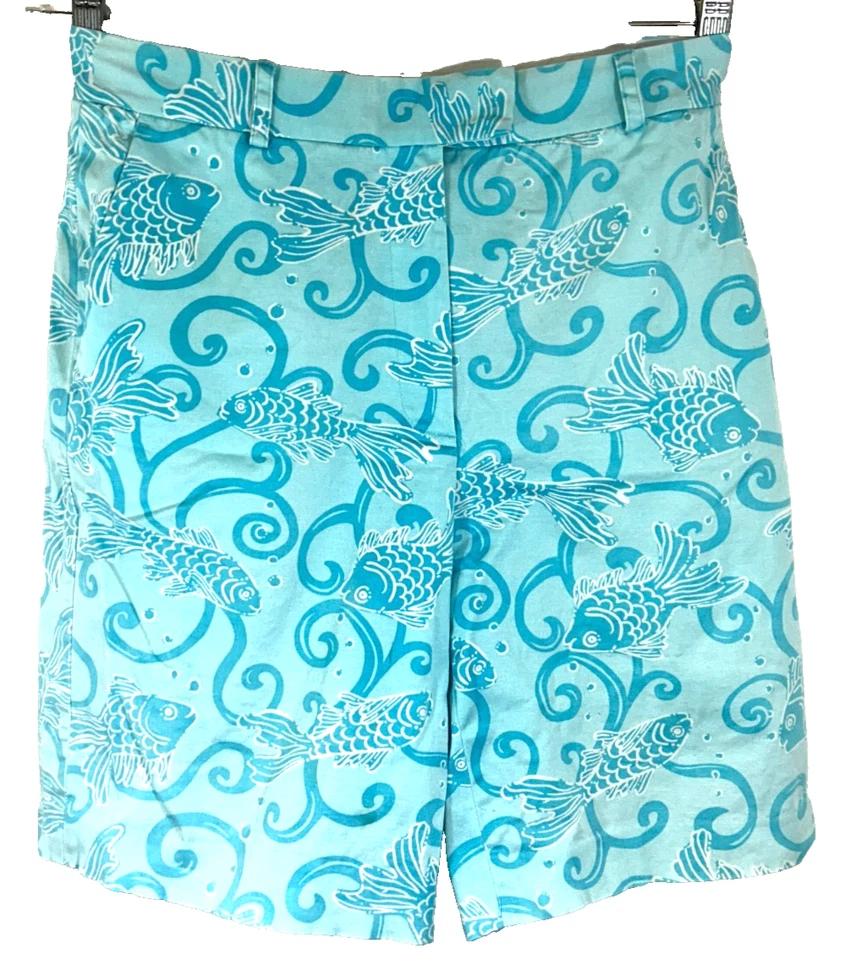 Lilly Pulitzer Damas Bermudas Caminar Pantalones Cortos 4 Azul Pez De Colección Informal Todos los Días Foto 1 de 4