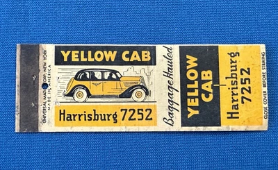 Yellow Taxi Cab Co Harrisburg Pennsylvania VTG Matchbook Cover Lt#2044 - Image 1 of 2