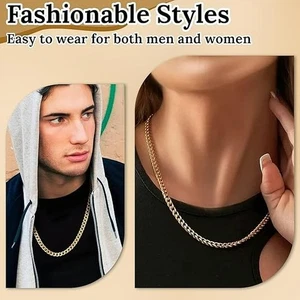 Gold Kubanische Gliederkette Halskette 4 mm Edelstahl Herren Damen Karabinerverschluss - Bild 1 von 6