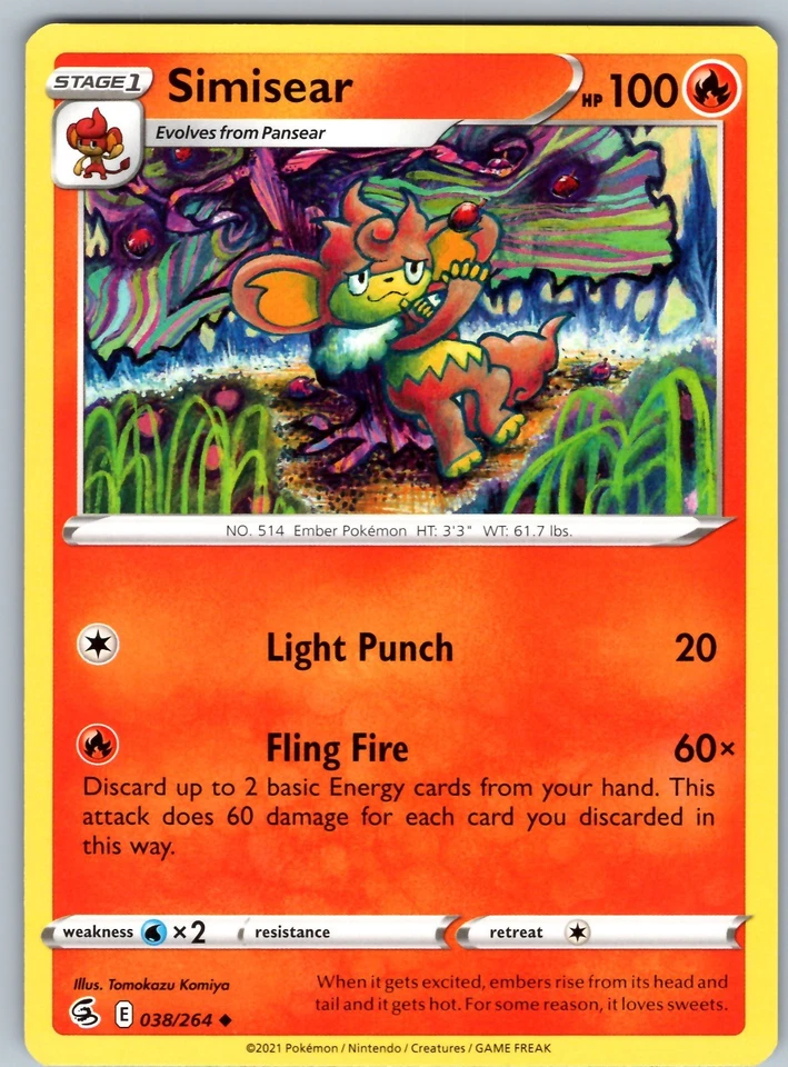 Simisear Uncommon SWSH08: Fusion Strike Normal 038/264 NM - Image 1 of 1