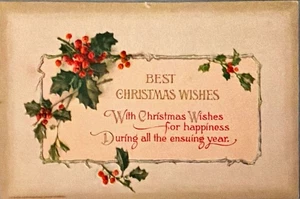 Holly On Frame Best Christmas Wishes John Winsch Postcard Div Back Not posted - Picture 1 of 2