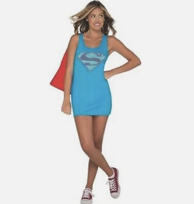 Supergirl DC Comics Justice League Rhinestone Dress with Cape - Rubie's Size M - Image 1 of 4