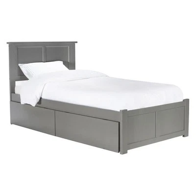 Leo & Lacey Traditional Solid Wood Twin Platform Bed with Footboard in Gray - Image 1 of 4