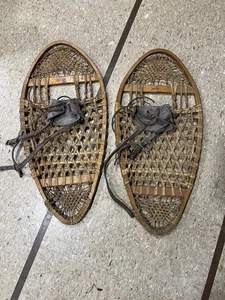 Vintage Faber Safesport 12x26 Schneeschuhe Canada Rohhaut Gurtband Lederbindung - Bild 1 von 23