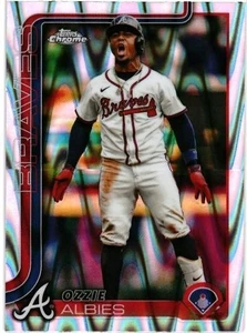 2025 TOPPS CHROME - # 206 - OZZIE ALBIES - RAYWAVE REFRACTOR - ATLANTA BRAVES - Picture 1 of 2