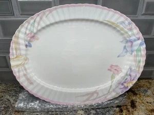 MIKASA PINK MELODY BONE CHINA FLORAL OVAL SERVING PLATTER 14" LOWEST PRICE EX! - Picture 1 of 3