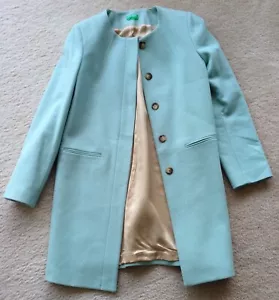 United Colors of Benetton aqua robins egg blue coat jacket cashmere wool blend S - Picture 1 of 11