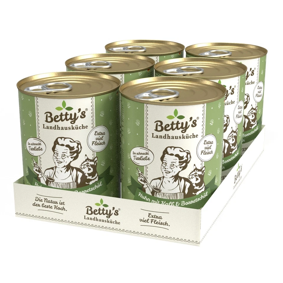 Betty`s Landhausküche Katze Huhn & Kalb 6x 400g Ds. (8,13€/1kg) - Bild 1 von 1