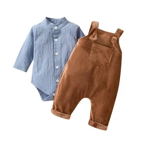 Unutiylo Newborn Baby Boys Overalls Linen Clothes 2PCS Set Infant Gentleman O... - Picture 1 of 6