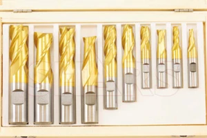 Shars 1/4-3/4" Tin Coated 2 and 4 Flute Single End Mill Set New S} - Picture 1 of 3