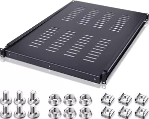 1U Adjustable Rack Mount Shelf, 175lbs, 27.5" to 38" Mounting Depth for 19" Rack - Picture 1 of 8