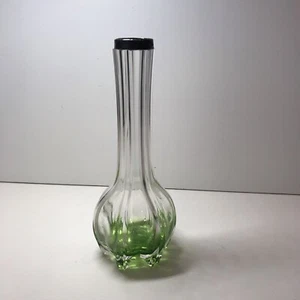 Antique Glass Vase Clear & Green Czech Bohemian Textured Silver Rim Hallmarked - Picture 1 of 7
