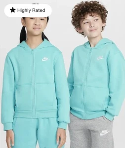 Nike Sportswear Club Fleece Big Kids Full Zip Hoodie Green Frost Sz Medium $50 - Picture 1 of 7