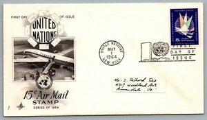 United Nations 1964 FDC First Day of Issue 15 cents Air Mail Stamp Air France - Picture 1 of 2