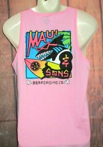 MENS MAUI AND SONS SHARK PINK TANK TOP T-SHIRT SIZE M
