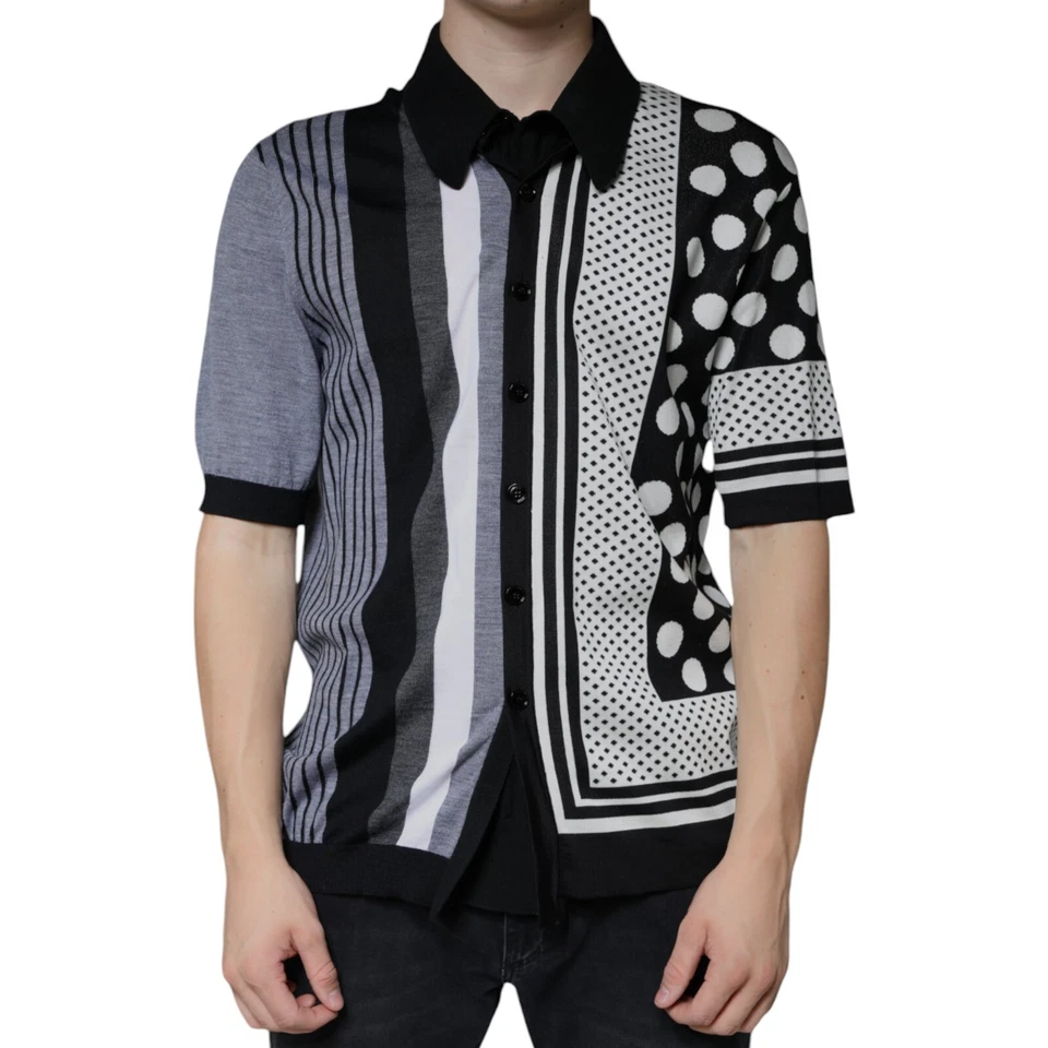 DOLCE & GABBANA T-shirt Black White Polka Dot Collared Polo IT52/US42/XL 1880usd - Image 1 of 4