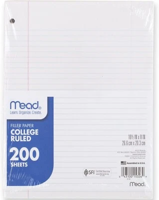 Papel de hoja suelta Mead cuaderno papel universidad reglado papel de relleno estándar 8,5 Foto 1 de 4