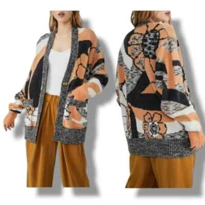 Nuevo con etiquetas $228 FREE PEOPLE Floral Tejido Gran Tamaño AGOSTO Cárdigan Suéter S Acogedor Foto 1 de 4