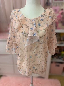 Blumenmuster Volant Cut Out Ärmel Bluse Floral Chiffon - Bild 1 von 3