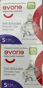Evorie Wide-Neck Anti-Colic Soft Silicon Baby Feeding Bottle Nipple SMALL 2 pk - Picture 1 of 1