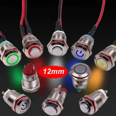 3-240V 12mm Metal Waterproof Push Button Switch Momentary Mini Switch On/Off - Image 1 of 4