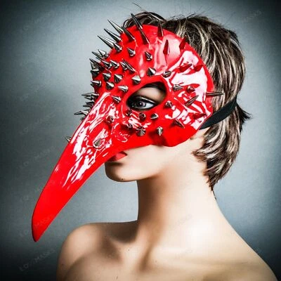 Red Steampunk Spikes Raven Skull Bird Nose Masquerade Costume Ball Party Mask - Image 1 of 4
