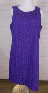 Purple Eyelet Sleeveless Dress With Beaded Neckline Roman Size 18 - Picture 1 of 12