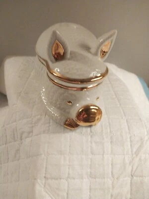 Vintage Pig Trinket or Jewelry Box White and 18k Gold Enesco  - Image 1 of 4