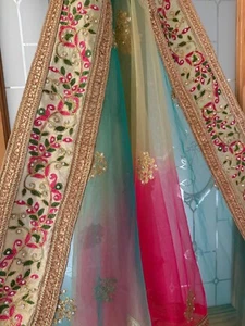 Indian dupatta, Bridal dupatta,Wedding net dupatta, Mehndi bridal dupatta scarf - Picture 1 of 14