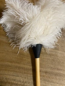 light cream first grade ostrich feather duster wood shaped gloss handle 35cm - Picture 1 of 5